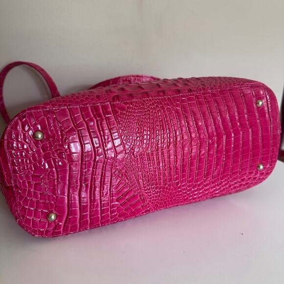 Brahmin Hot Pink Medium Asher Zip Top Tote Bag Embossed Leather Purse - Picture 6 of 16